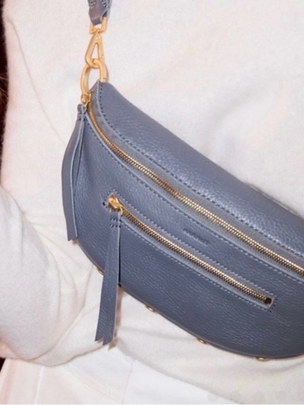 🆕 ✨HAMMITT Charles Medium Sonnet Grey Leather Brushed Gold Crossbody Bag - Picture 1 of 11